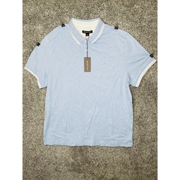 Mens Michael Kors Greenwich Heathered Button Polo Shirt Blue Size XL Collared - Picture 1 of 8